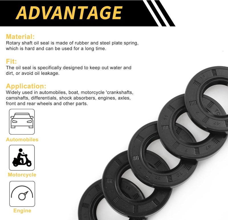 REPAIROCK Universal Oil Seal TC Double Lip W Steel Spring Seal Ring Rotary Shaft Seal 25x47x7mm High Pressure NBR Rubber Black 5pcs - Image 4